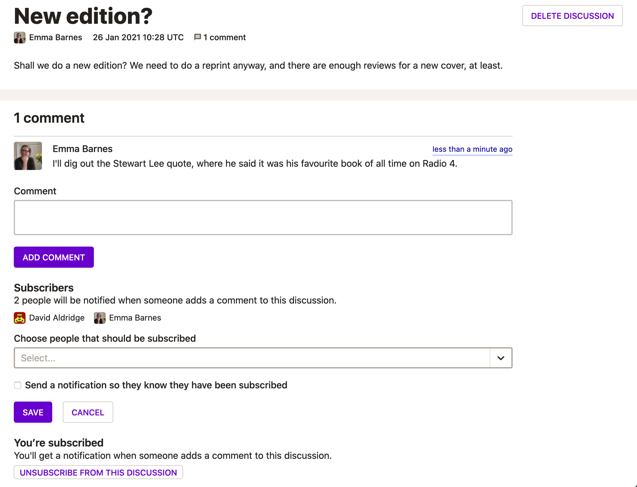 Screenshot of discussions.
