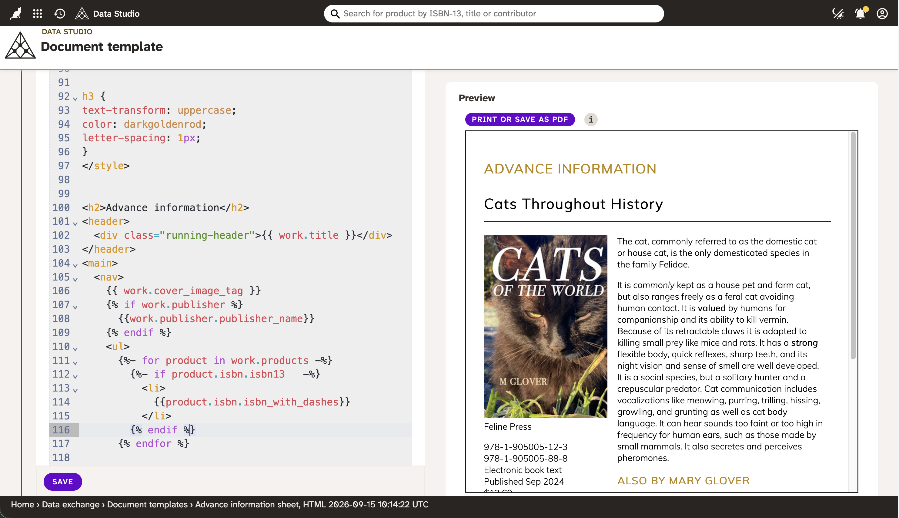 Screenshot of document templates