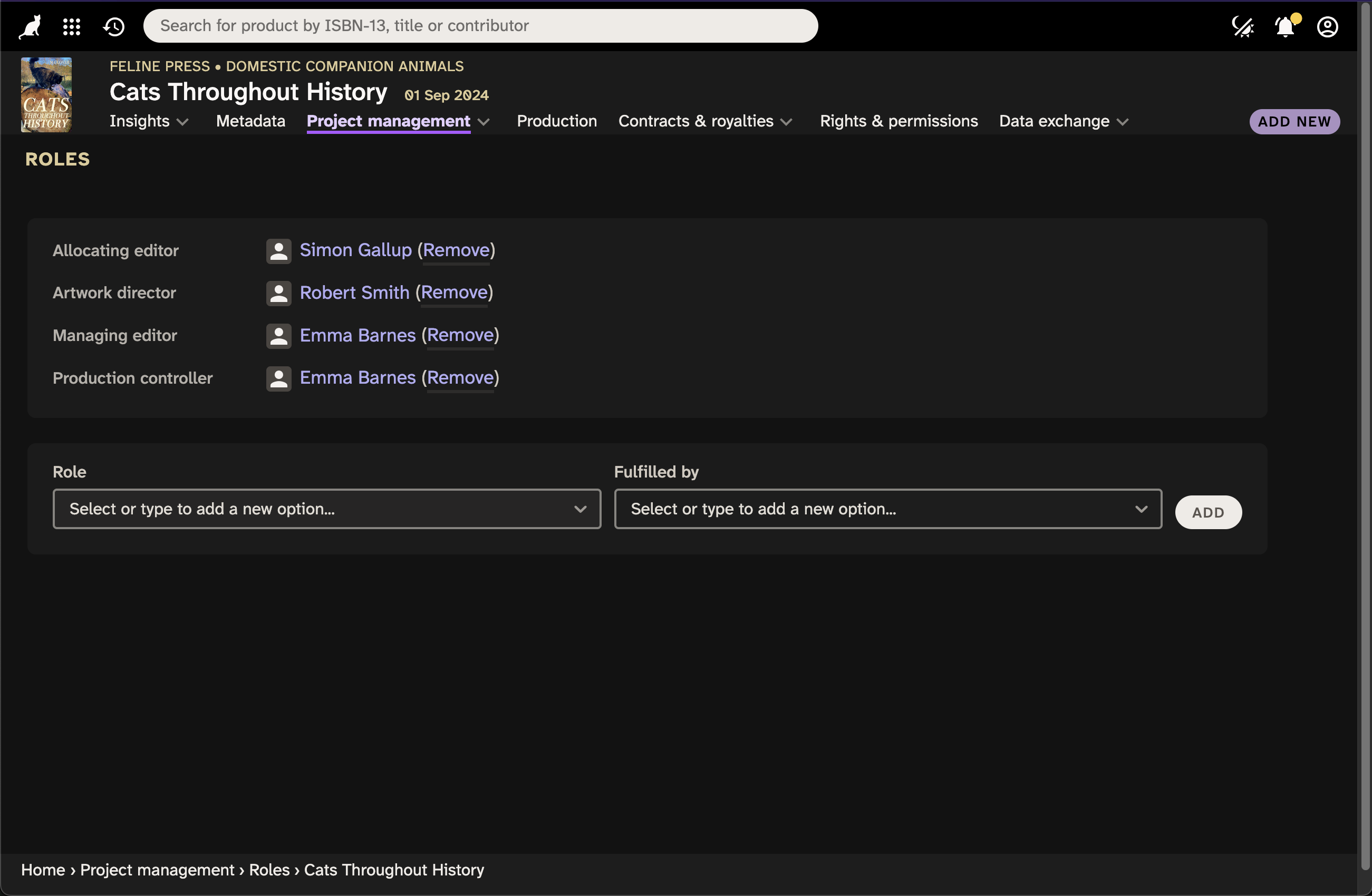Screenshot of Roles being set on a work